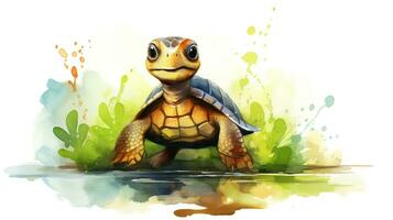 a cute little Turtle in watercolor style. Generative AI photo