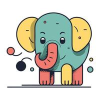 Cute elephant with big red eye. Vector illustration in flat style.