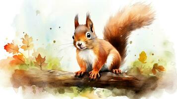 a cute little Squirrel in watercolor style. Generative AI photo