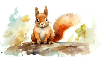 a cute little Squirrel in watercolor style. Generative AI photo