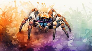 a cute little Tarantula in watercolor style. Generative AI photo