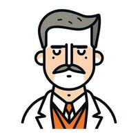 Vector illustration of a doctor in a medical gown with a mustache.