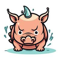 Cartoon rhinoceros with crying face. Vector illustration.