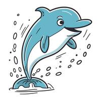 delfín saltando fuera de el agua. vector ilustración de un dibujos animados delfín.
