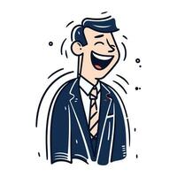 Vector illustration of smiling businessman in suit. Cartoon style. Isolated on white background.