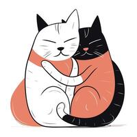 Vector illustration of a cat hugging a cat on a white background.