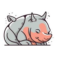 linda rinoceronte dormido en el suelo. vector ilustración