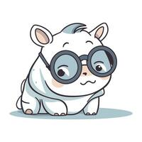 Cute cartoon rhinoceros with glasses. Vector illustration.