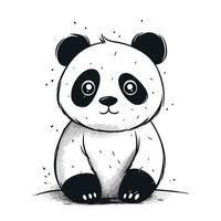 Cute panda sitting on the ground. Hand drawn vector illustration.