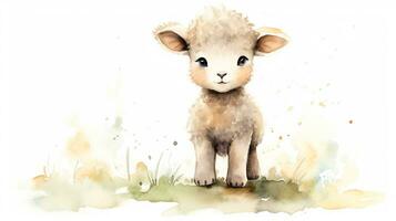 un linda pequeño oveja en acuarela estilo. generativo ai foto