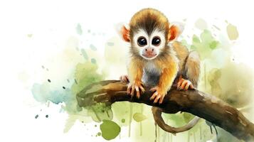 a cute little Squirrel Monkey in watercolor style. Generative AI photo