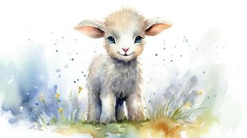 a cute little Sheep in watercolor style. Generative AI photo