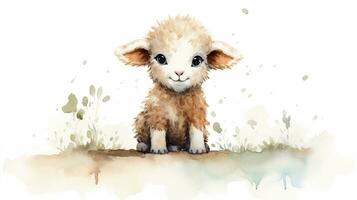 a cute little Sheep in watercolor style. Generative AI photo