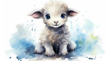 a cute little Sheep in watercolor style. Generative AI photo