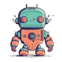 Cute cartoon robot. Hand drawn vector illustration. Isolated on white background.