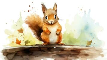 a cute little Squirrel in watercolor style. Generative AI photo