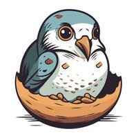 Illustration of a cute owl sitting in a nest. Vector illustration.