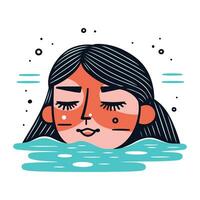 Vector illustration of a girl with long hair in a swimming pool.