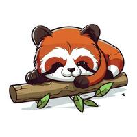 Cute red panda sleeping on a tree branch. Vector illustration