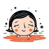 Cute little girl in swimming pool. Vector hand drawn illustration.