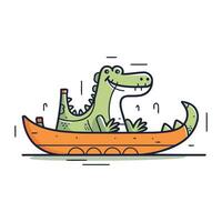 Crocodile in boat. Vector illustration in flat style.