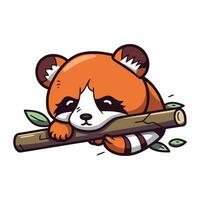 Cute cartoon panda sleeping on a tree branch. Vector illustration.