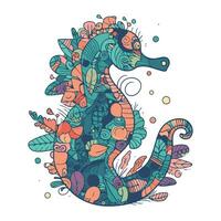 Hippocampus. Colorful vector illustration in doodle style.