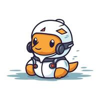 Astronaut with headphones. Vector illustration. Cute cartoon character.