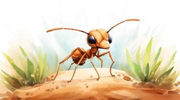 a cute little Sahara Desert Ant in watercolor style. Generative AI photo