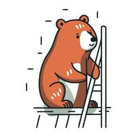 Cute bear climbing on a ladder. Vector illustration in cartoon style.