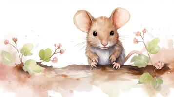 a cute little Rat in watercolor style. Generative AI photo