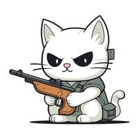 Illustration of a Cute Cartoon White Cat Holding a Gun. vector