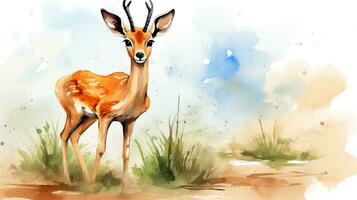 a cute little Sand Gazelle in watercolor style. Generative AI photo