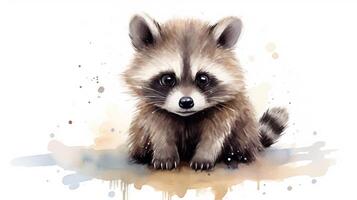 a cute little Raccoon in watercolor style. Generative AI photo