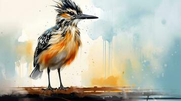 a cute little Roadrunner in watercolor style. Generative AI photo