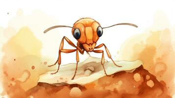 un linda pequeño Sáhara Desierto hormiga en acuarela estilo. generativo ai foto