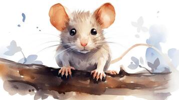 a cute little Rat in watercolor style. Generative AI photo