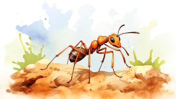 a cute little Sahara Desert Ant in watercolor style. Generative AI photo