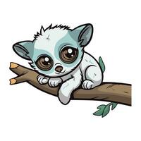 Cute cartoon lemur on a tree branch. Vector illustration.