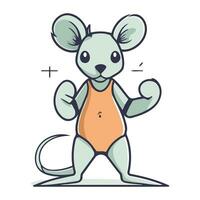 Cute cartoon mouse in swimsuit. Vector illustration isolated on white background.