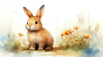 a cute little Rabbit in watercolor style. Generative AI photo
