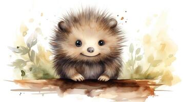 a cute little Porcupine in watercolor style. Generative AI photo