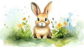 a cute little Rabbit in watercolor style. Generative AI photo