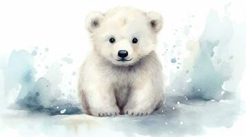 a cute little Polar Bear in watercolor style. Generative AI photo