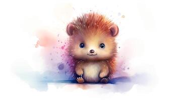 a cute little Porcupine in watercolor style. Generative AI photo