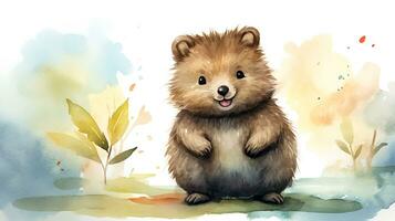 a cute little Quokka in watercolor style. Generative AI photo