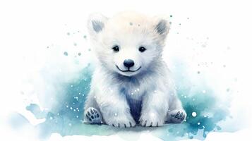 a cute little Polar Bear in watercolor style. Generative AI photo