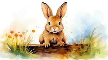 a cute little Rabbit in watercolor style. Generative AI photo