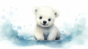 a cute little Polar Bear in watercolor style. Generative AI photo