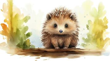 a cute little Porcupine in watercolor style. Generative AI photo